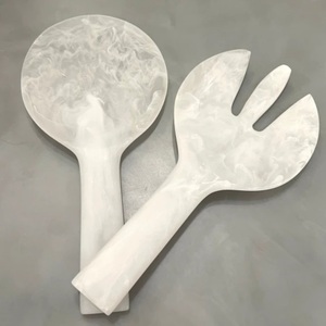 <b>Salad</b> Servers Set Resin White Marbled Design Dishwasher & Microwave Safe Customizable Logo <b>Salad</b> <b>Tools</b> - Product Image 1