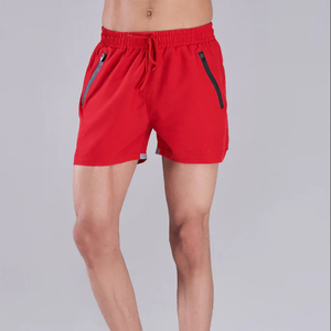 Pantalones Cortos Deportivos para Hombre, Color Rojo Sólido, Secado Rápido, con Cordón Ajustable, Cintura Media, Estilo Deportivo, 100% Poliéster, Tejido de Punto - Product Image 1