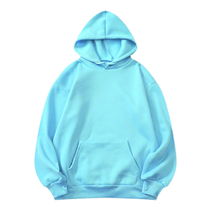 Sweat-shirt à capuche unisexe bleu clair, coupe ample, en coton French Terry, décontracté, avec poche avant, pour l'automne - Product Image 3