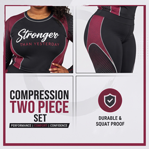 Ensemble de compression 2 pièces pour femme, manches longues, vêtements de sport, rashguard, legging imprimé, tenue de yoga, fitness, ensemble de compression 2 pièces - Product Image 6