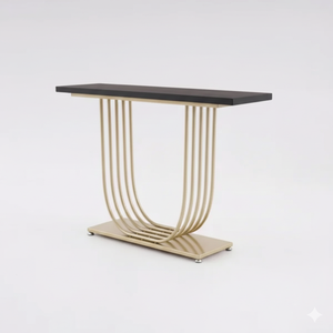 Mesa Consola Moderna de Lujo con Base en U – Estructura Arqueada Dorada con Superficie Estilo Ónix Negro - Product Image 3