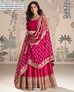 Vestido Anarkali Largo de Seda/Viscosa Jacquard con Bordado Tradicional Bandhani Naranja Rangoli Chinon para Fiesta de Mujer - Product Image 3