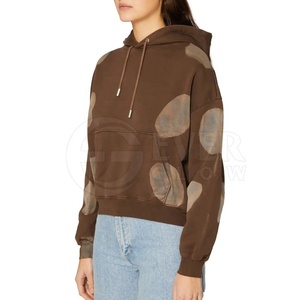 Sweat-shirt à capuche en molleton brun surdimensionné à manches régulières pour femme, vêtement décontracté d'hiver, 100% coton - Product Image 3