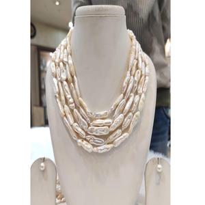 Magnífico Conjunto de Collar y Pendientes de Perlas Barrocas de Primera Calidad, 5 Filas, para Mujeres y Niñas, Ideal para Bodas, Compromisos y Fiestas - Product Image 1