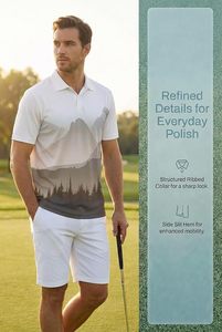 Chemise de golf pour homme à manches courtes, coupe ajustée, anti-transpiration, performance, col classique, imprimé fantaisie, polo décontracté - Product Image 4