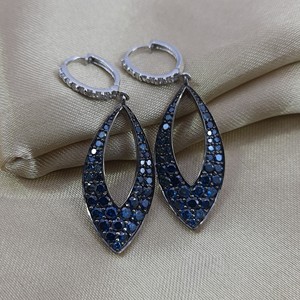 3.00 Cttw Round Cut White & Color Enhanced Blue Natural Diamond Tear Drop <b>Dangle</b> <b>Earrings</b> for Women in 925 <b>Sterling</b> <b>Silver</b> - Product Image 3