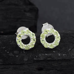 Pendientes de plata de ley 925 con piedra de peridoto verde de corte redondo, joyería fina para mujer, para fiesta de boda o regalos de compromiso - Product Image 3