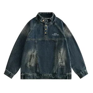Japanese <b>Denim</b> Hooded Jacket Men Women Loose Casual Vintage Sweatshirt <b>Coat</b> High Street Washed Pullover Varsity Autumn - Product Image 6