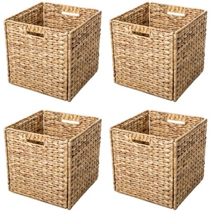 Foldable Water Hyacinth <b>Storage</b> <b>Baskets</b> with Iron <b>Wire</b> Frame Wholesale - Product Image 1