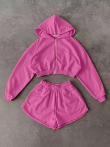 Nueva Moda: Conjunto de Sudadera Corta con Capucha y Hombros Caídos de Algodón 100% French Terry para Mujer, y Shorts de Cintura Media sin Dobladillo, Primavera - Product Image 5