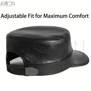 New Arrival OEM ODM Premium Quality Genuine Leather <b>Cap</b> For <b>Men</b> Vintage <b>Flat</b> Top Cadet Hat Autumn Winter Warm Real Leather <b>Caps</b> - Product Image 2