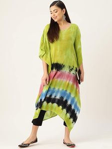 Caftán de rayón de diseñador de alta calidad, teñido con técnica tie-dye, para uso diario en verano, corte regular, cuello corazón, al mejor precio por parte del proveedor. - Product Image 5