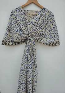 Nouveau Kaftan en coton imprimé à la main style vintage, grande taille, léger, robe kaftan d'été imprimée en coton - Product Image 4
