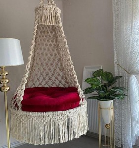 Handmade Macrame <b>Hammock</b> Swing Chair, Boho Decor, Included Cushion - Product Image 1