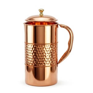 Pichet à eau artisanal en cuivre pur martelé en forme de poire avec couvercle à bouton cylindrique - Product Image 6