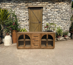 Mueble de Madera de Pino Vintage de Lujo con Puerta de Vidrio, Almacenamiento Duradero para Sala de Estar, Roble, Pino, Nogal - Product Image 4