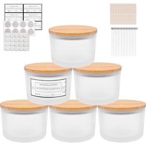 CONNOO Lot de 6 pots à bougies en verre dépoli à large ouverture avec kits de fabrication de mèches DIY - Product Image 1