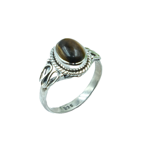 แหวนพลอยตาเสือสีน้ำตาลธรรมชาติ แหวนเงินแท้ 925 แหวนทำมือ แหวนแทนใจสำหรับเธอ เครื่องประดับตาเสือ ของขวัญคริสต์มาส - Product Image 1