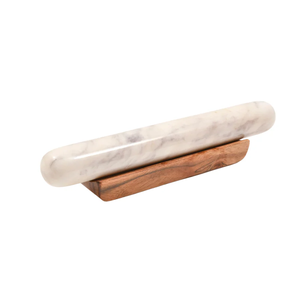 Rodillo de amasar de mármol negro con mango de madera, rodillo de masa en colores negro, verde y blanco piedra, y rodillo para amasar. - Product Image 2