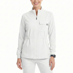 High Quality Medical Scrub <b>Jacket</b> <b>Utility</b> Chest Pocket Tailored Waist Healthcare Professionals Bulk Custom Made Scrub <b>Jackets</b> - Product Image 1