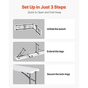 Banc pliant portable de 6 pieds avec assise lisse en HDPE, banc de patio en plastique pour intérieur/extérieur, idéal pour pique-niques, fêtes, camping et repas - Product Image 4