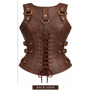 Chaleco de cuero marrón para mujer, estilo corsé, steampunk, gótico, con cordones, para disfraz de motociclista - Product Image 3