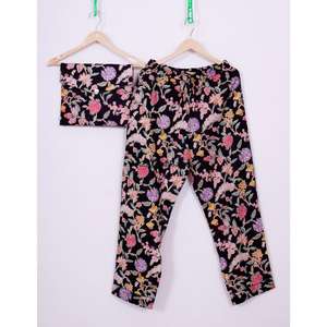 Ensemble pyjama de nuit pour femmes, fait main, hiver, imprimé floral de luxe, 100% coton respirant, col en V, cadeau pour demoiselle d'honneur - Product Image 4