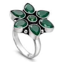 Anillo de Plata 925 Chapado en Oro con Ónix Verde en Forma de Pera y Engaste de Bisel, Diseño Floral, Hecho a Mano, para Fiesta, Estilo Vintage, para Mujer, Venta al por Mayor