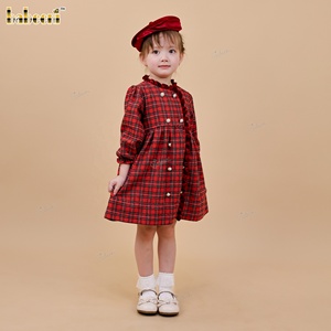 Robe mi-longue sans manches en velours écossais à motif floral écarlate DR4512, vêtements pour enfants brodés à la main, automne ODM - Product Image 6