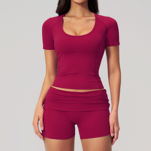 Nouvel ensemble 2 pièces de sport et yoga 2026 : T-shirt et short de fitness effet seconde peau, rehaussement des fessiers, doux, respirant, haute élasticité à l'avant - Product Image 1