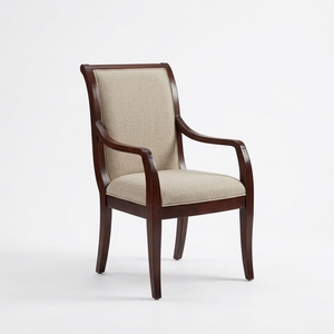 Fauteuil de salle à manger classique en bois massif, dossier haut, tissu rembourré, chaise d'appoint pour hôtel, restaurant, mobilier d'ambiance artistique pur - Product Image 1