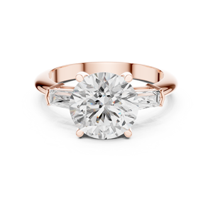 Anillo de compromiso y boda de tres piedras con diamante cultivado en laboratorio de corte brillante redondo de 3 CT y corte baguette, oro macizo de 14K, HPHT CVD - Product Image 5