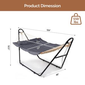 Hamac double avec support, hamac en coton robuste et réglable pour patio, cour, jardin - Product Image 3