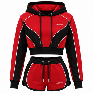 Custom Manufacturing Wholesale Tracksuit New Fashion Gym Shorts With Hoodie Women Gym Crop <b>Top</b> Hoodie and Short Sets 2026 - Product Image 3