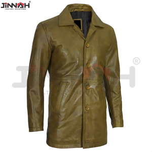 Gabardina de Cuero Marrón Hecha a Medida, Prenda Exterior Clásica para Caballeros con Estilo, Chaqueta de Primera Calidad con Corte Personalizado - Product Image 5