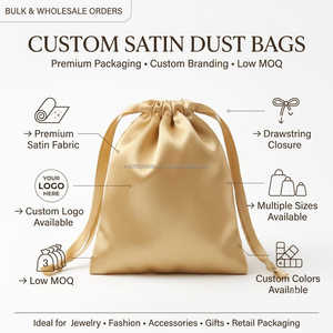 Pochette en satin beige avec cordon de serrage, élégante pochette anti-poussière pour bijoux, emballage cadeau personnalisé avec logo pour boutique et vente en gros de cosmétiques - Product Image 5