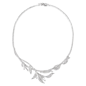 Collar de Lujo para Mujer, Chapado en Rodio con Oro Sólido de 18K, Diseño de Planta con Diamantes de Corte Brillante Redondo - Product Image 1