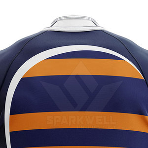 Maillot court personnalisé pour homme, bleu marine et orange rayé, imprimé par sublimation, 100 % polyester, respirant, anti-humidité, séchage rapide - Product Image 5
