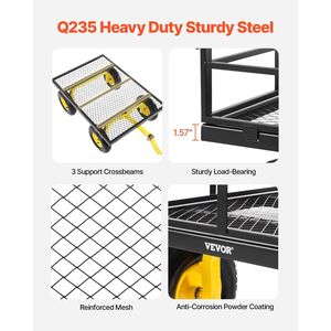 Carrello da Giardino in Acciaio da 635 kg, Carro Utilitario 2-in-1 per Esterni in Metallo, Rimorchio Trainabile per Giardino con 13 Ruote - Product Image 4