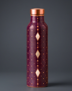 Bouteille d'eau en cuivre émaillée artisanale, motif diamant prune de luxe, flacon ayurvédique pour le fitness, récipient écologique pour boissons - Product Image 2