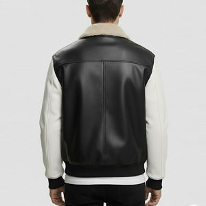 Chaqueta Bomber de Aviador de Piel de Oveja Genuina para Hombre, Chaqueta de Invierno Azul, Chaqueta de Cuero Genuino Personalizada para Hombre - Product Image 2