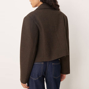 Abrigo Corto de Lana para Mujer, Doble Botonadura, Color Sólido, Cuello con Muescas, Manga Larga, Ropa Exterior Informal, Abrigos Cortos de Lana - Product Image 2