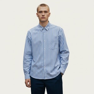 Chemise décontractée pour homme à manches longues, col rabattu uni, en tricot de spandex/fibre de bambou, respirante, à bouton unique, pour l'automne - Product Image 1