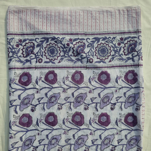 Hand Block Print Cotton <b>Sarong</b> Pareo Purple Floral Beach Wrap Women Summer Cover Up Boho Handmade Scarf - Product Image 1