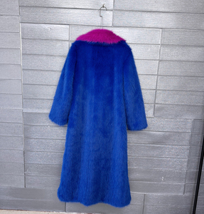 Abrigo Largo para Hombre de Piel Sintética de Zorro, Cortavientos, Azul, de Lana y Seda, con Cuello Rosa Abatible, Chaqueta de Invierno Esponjosa de Un Solo Botón - Product Image 2