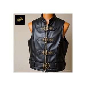 Gilet artisanal pour homme en cuir véritable noir, écologique, respirant, style décontracté hiver, type cowboy ou motard, qualité supérieure Western Champ - Product Image 1