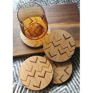 Neat Finish Wooden Coasters Round Set Heat Resistant Drink Pad for Coffee Tea Mug Glass Non Slip Table Guard Dining Kitchen Home - Product Image 1