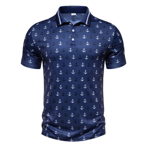 Best Quality In Different Color Breathable Product Newest Design In Blue With <b>White</b> Color Printed Men's Polo Shirt - Product Image 1