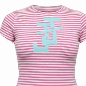 Robe rayée JJ pour femme, manches courtes, moulante, décontractée, été, coton extensible, coupe ajustée, mode streetwear, robe avec logo personnalisé - Product Image 4