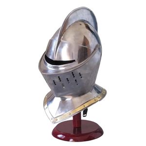 Casco de Caballero Medieval de Acero Troquelado Plateado, Pieza Decorativa, Réplica de Guerrero Antiguo con Base de Madera para Arte en el Hogar/Oficina - Product Image 4